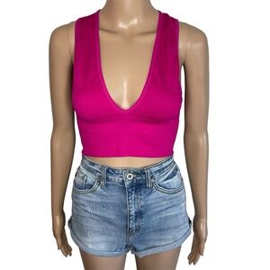 Out From Under Urban Outfitters Solid Pink V-Neck Cropped Tank Top